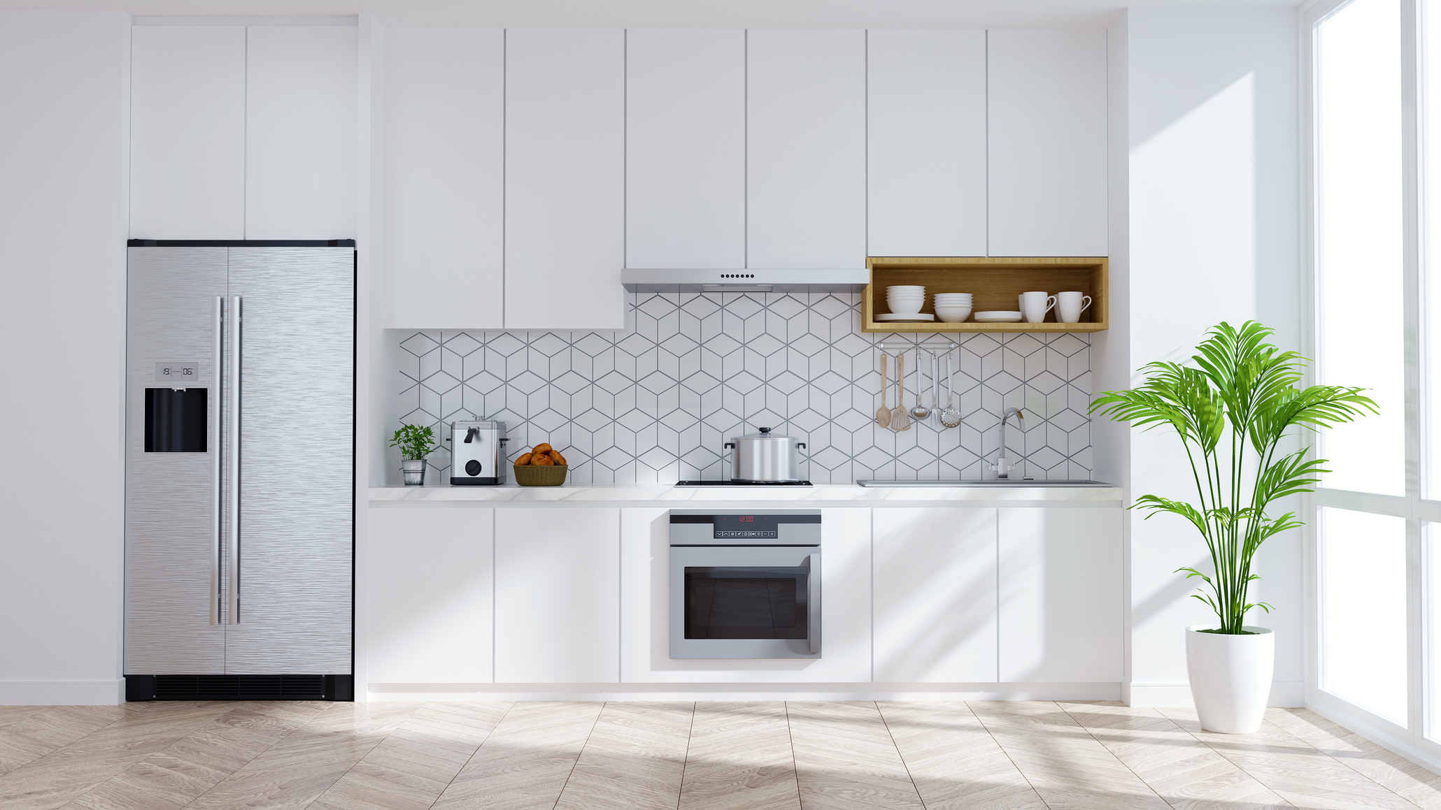 Modern kitchen white room interior .3drender